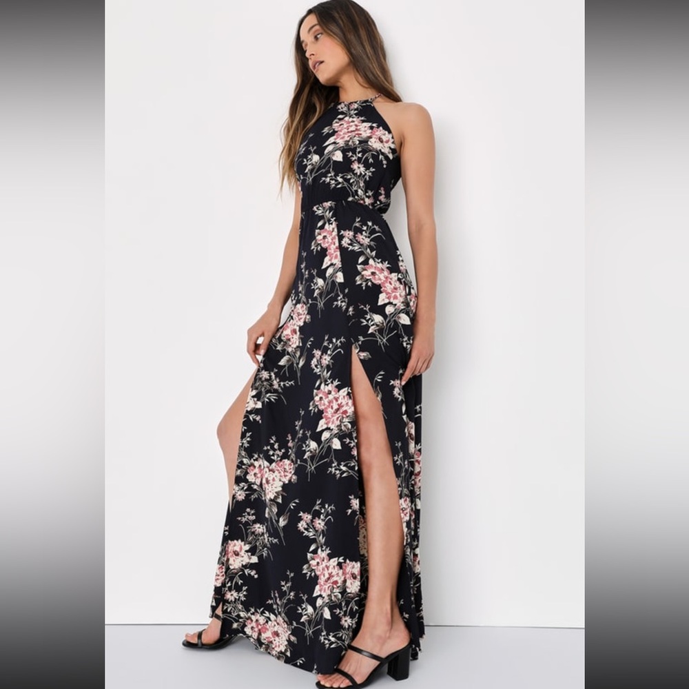 NEW: LuLu’s Midnight Blue Floral Print Maxi Dress | Size Small